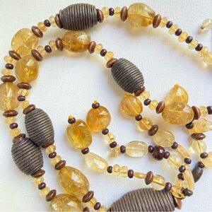 Coldwater Creek boho genuine stone necklace with cord wrapped beads and tassel